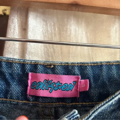 Edikted Jaimie Cargo Jeans Baggy Fit Pockets Low Waist Blue Denim Y2K NEW Size L