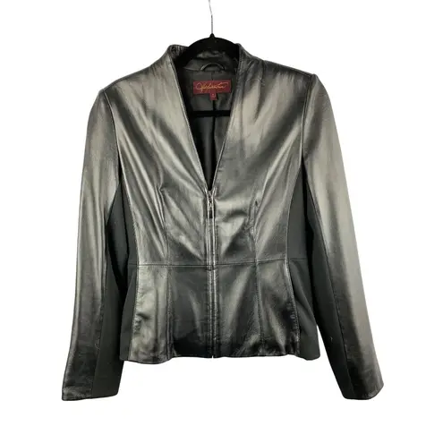 Halston Womens Black Leather Jacket Size S