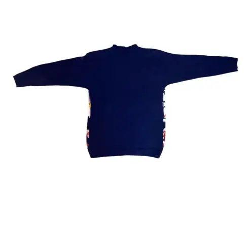 Vintage 80s 90s Blue Floral Granny Square Tile Oversized Crewneck Knit Sweater Size M