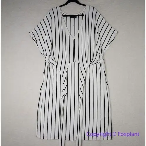 Eloquii New! cross front Wrap Around Dress black white stripe, 18