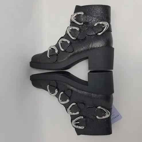 Aerosoles Gavyn Multi Buckle Biker Ankle Booties Crackled Black Leather Size 8.5