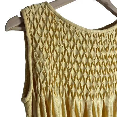 Vintage Yellow Smocked Pleated Sleeveless Midi Dress Size M Size M