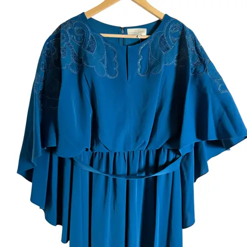 Sachin + Babi Wren Moroccan Blue Cape Embroidered Gown Size 10