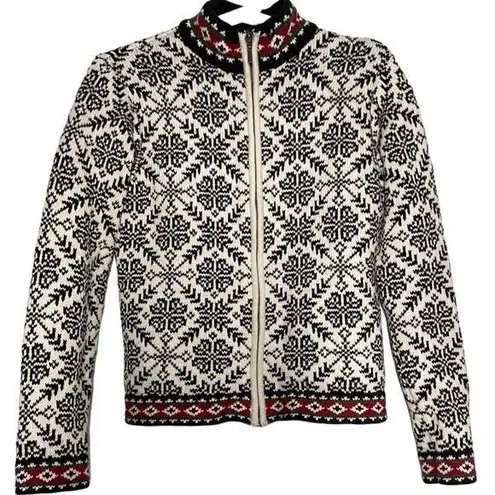 L.L. Bean Fair Isle Sweater Coat Cream White XS Red