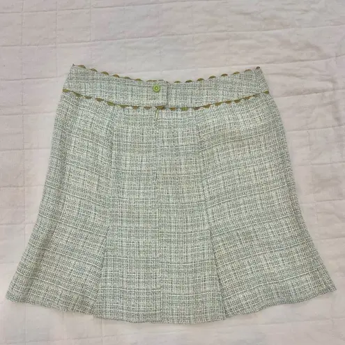 Nanette Lepore Nanette Leopore Sz 8 Green and white tweed pleated skirt with scalloped trim