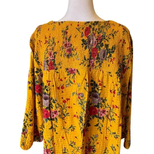 Torrid  Crinkle Gauze Smocked Tunic Top Floral Womens Size 4X Yellow Orange thumbnail 7