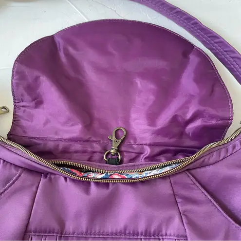 Travelon Purple Hobo Zip Crossbody 5 Point Anti Theft Purse Travel Bag