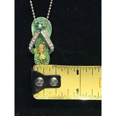 None Vintage Hawaii Souvenir Green Flip Flop Pendant Necklace MC Stamp Rhinestone