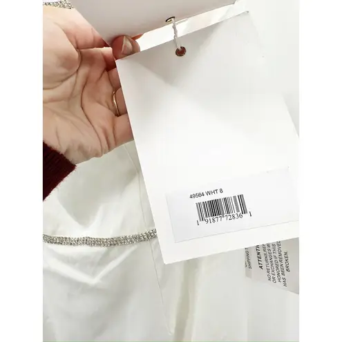 Mac Duggal 49564 White One Shoulder Rhinestone Trim Evening Dress Size 8 NWT