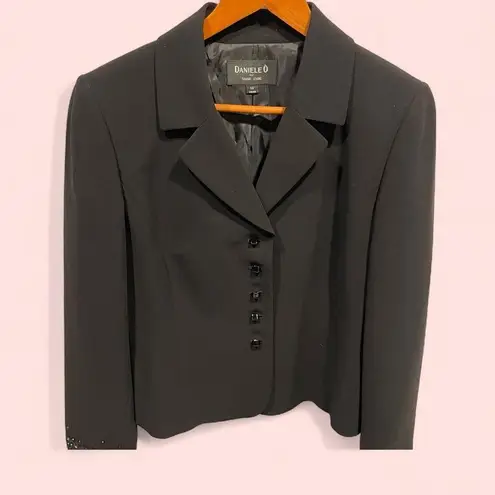 Tahari Vintage 90’s black sequin lace trim lined blazer chunky button Levine