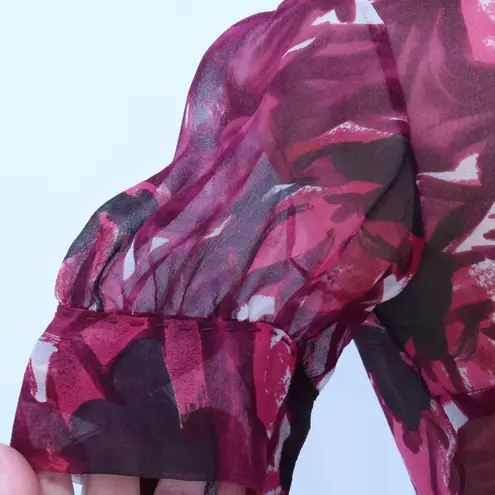 Elie Tahari Abstract Floral Sheer Blouse Top Womens Feminine Bow Artsy Size XS