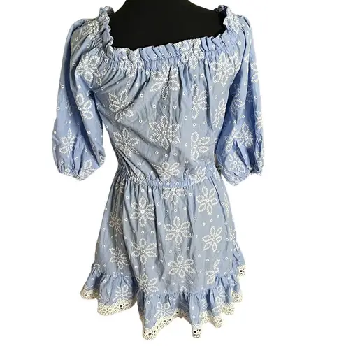 Shoshanna Swimwear Daisy Embroidered Off Shoulder Flounce Dress XS Women’s Blue