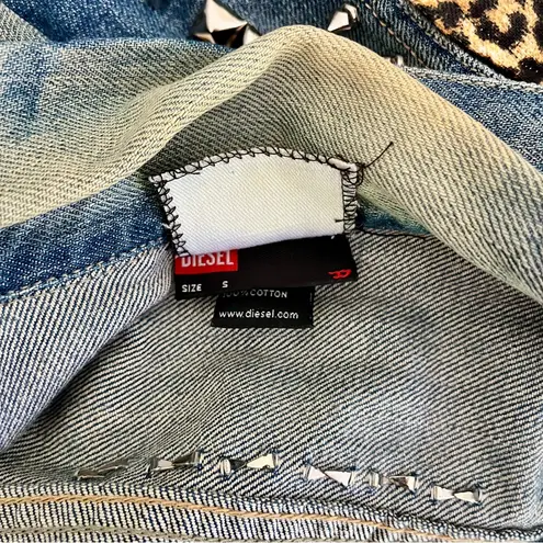 Diesel x Vicious Vesture Denim Studded Leopard Punk Rocker Jacket, Size S