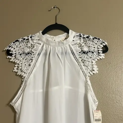 Love Letter Top Sz L Lace Feminine Layering Piece Semi Sheer Mock Neck Office