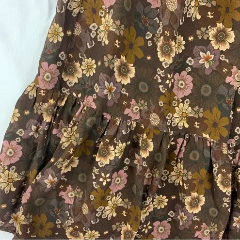 Wilfred size small grace midi sun dress brown white floral square neck boho