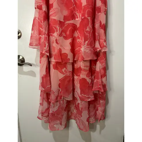Hutch Kennedi Ruffle Tiered Maxi Dress Pink Floral Print Size 14 NWT Flowy Skirt