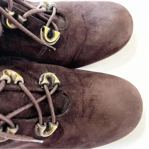 Stuart Weitzman  Dark Brown Suede Lace Up Wedge‎ Ankle Boot Women’s Size 10 Fall - Image 6