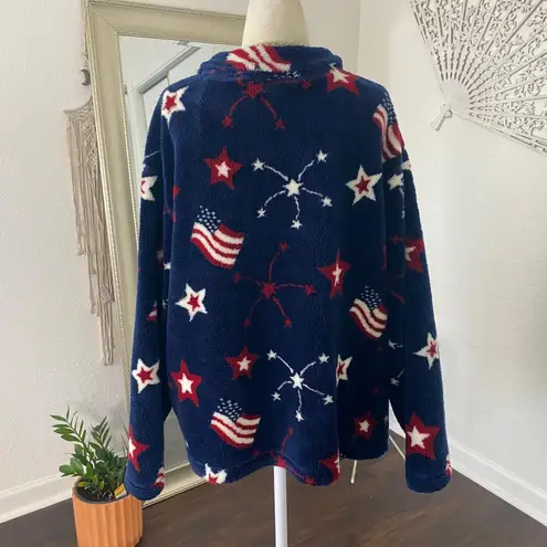 Vintage Classic Americana Dark Blue Red White Flag Fleece Sweater Jacket XXL