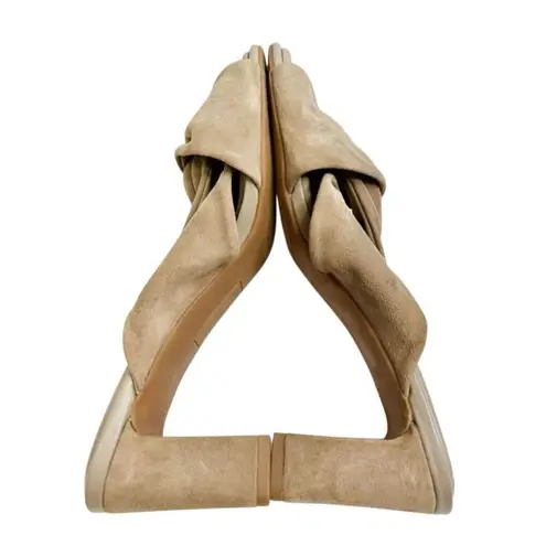 Caslon Sandals Size 9 Taupe Leather Open Toe Crisscross Straps Block Heel