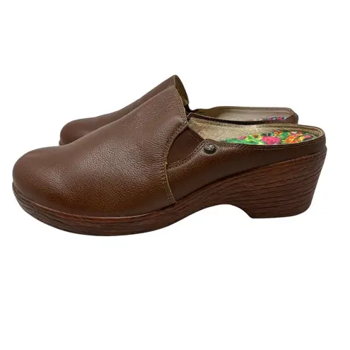 Alegria Sereniti Clog Shoes Wedge Leather Cognac Tan Brown Size 38 US 8 8.5