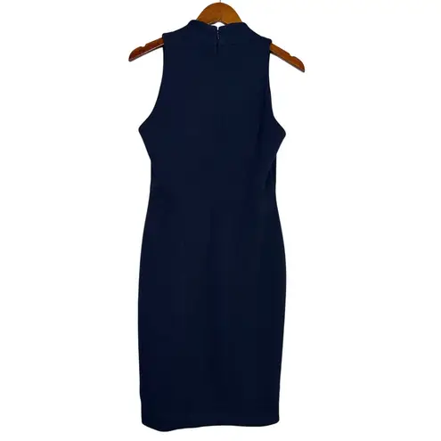 Elie Tahari Sleeveless Sheath Dress Key Hole Front Lined Back Zip Up 6 Navy Blue