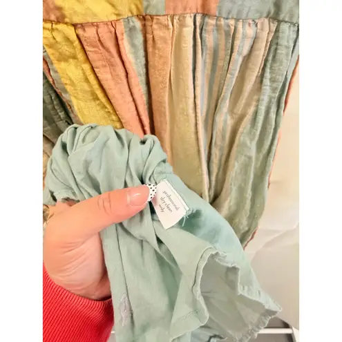 Anavila Peach Green Metallic Stripes Shimmer Tunic Medium Boho Fall Casual