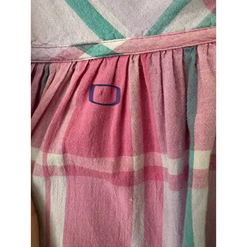 Phases Vintage Pink Green Plaid Tiered Midi Dress Sz Large Boho Preppy Romantic