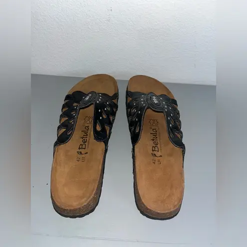 Betula Butterfly Black Crocodile Embossed Skin Look Studded Sandals Tan Size 11