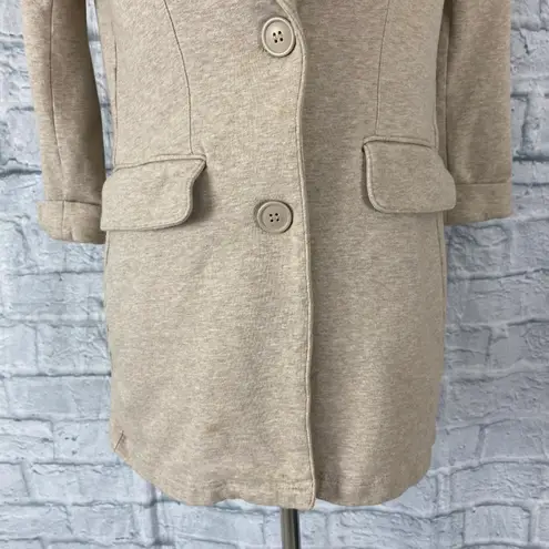 New York & Co. women S cotton blend button up long jacket tan 