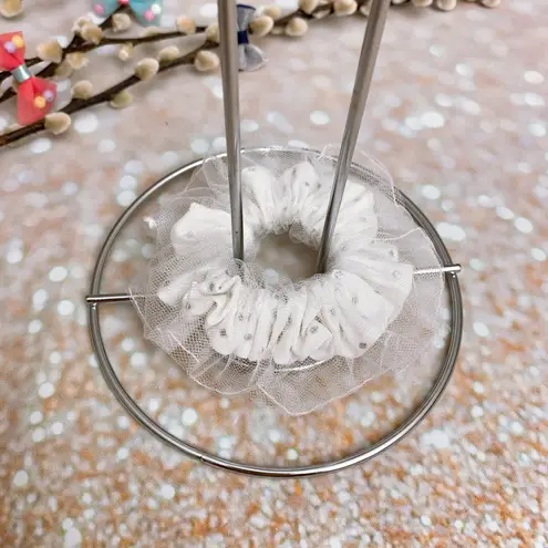 White And Silver Metallic Squares Studs Double Layered Tutu Scrunchie