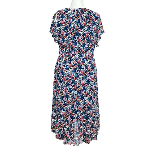 Shoshanna 100% Silk Blue Colorful Floral Asymmetrical Fairy Midi Dress Large 12