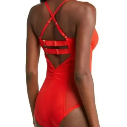 HAH X FREE PEOPLE Cut Out Bodysuit S Blood Orange Feminine Party Mesh Boho NWT Red