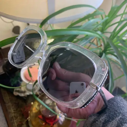 Authentic BOUCHERON 54 glitter oversized Square Swarovski crystals sunglasses Silver