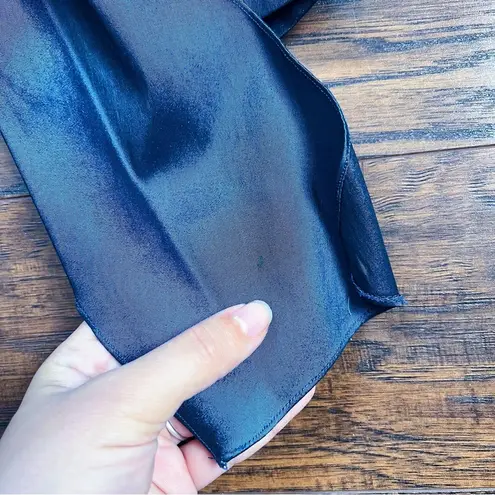 Tadashi Shoji TADASHI • Stretch Taffeta Blouse teal blue ruched sleeve tie waist wing collar