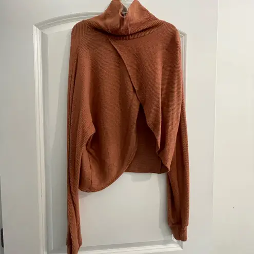 Lulus Sip On Cider Rust Orange Ribbed Turtleneck Cross Back Top