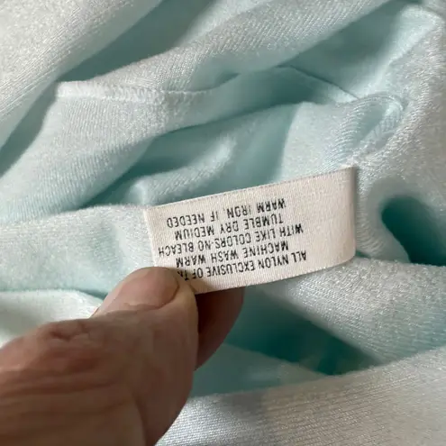 Shadowline Vintage Long Sleeve Nylon Nightgown Lace Trim Embroidered Blue L Size undefined