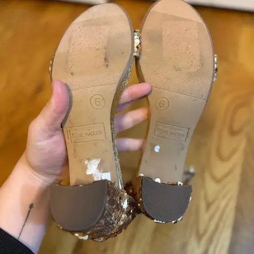 Steve Madden  Women’s 6 Gold Sequin Embellished Block Heel Ankle Strap Party