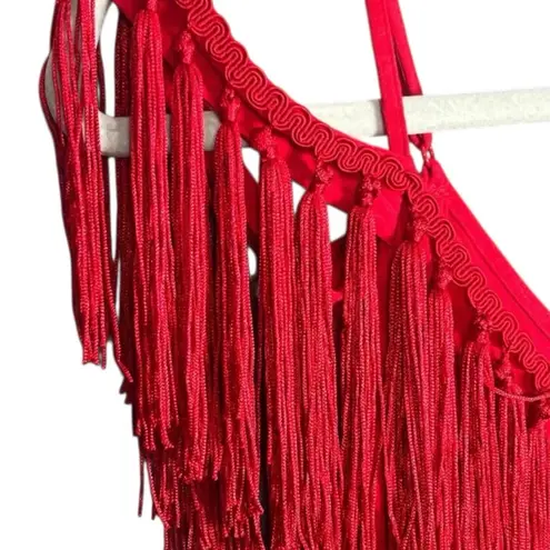 ASOS  Fringe Red Cold Shoulder mini Dress size us 14