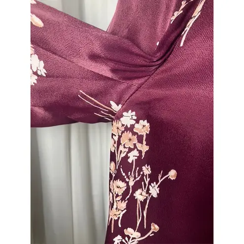 Ett:Twa by Anthropologie Burgundy Floral Satin Open Front Blazer Jacket Womens M Purple Size M