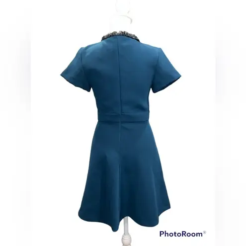 Maje Faux Leather Collar Teal Guimet Tea Dress Size Small