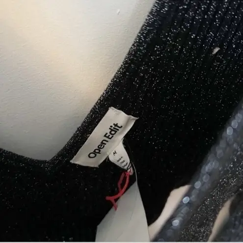 Open Edit Sparkle Cutout Sweater Mini Dress Black/Silver Size Medium NEW