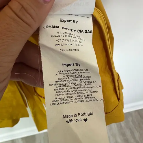 Johanna Ortiz Tulip Evolution Ruffle Shoulder Stretch Poplin Wrap Jacket Dress 8 Yellow