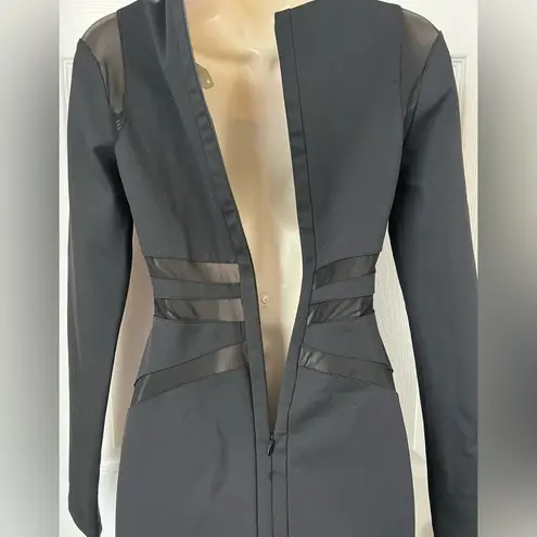 Stella & Jamie Black Mesh Panel Bodycon Dress Small Long Sleeve Cut