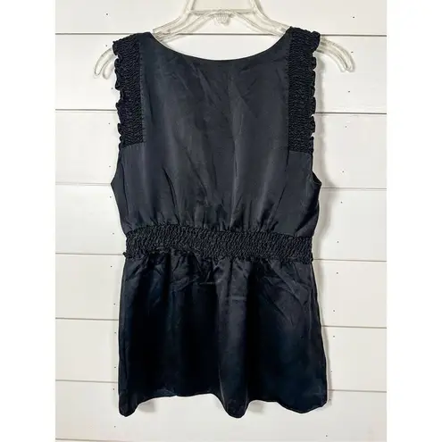 BCBGMAXAZRIA  Women's Sleeveless Smocked Empire Silk Babydoll Top Black Medium