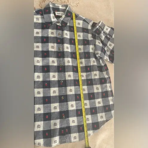 Krazy Kat Sz 14/16 Button Up Shirt Plaid w/ Schoolhouses & Apples Teacher Shirt