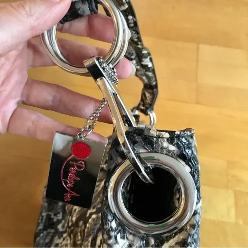 Penelope Ann Faux Leather Snakeskin Shoulder Bag, Black, Gray, White, Silver Black