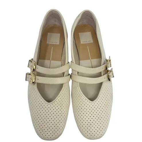 Dolce Vita Baylee Ballet Flats Bone Perforated Suede Cream Mary Jane 8 White