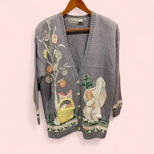 Vintage 80’s Belle Pointe lavender bunny easter spring cardigan chunky oversize Purple Size L