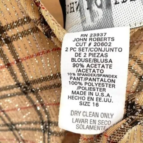 Women’s 90s Clueless Window Pane Plaid Metallic Shimmer Blouse Top Black Size 16