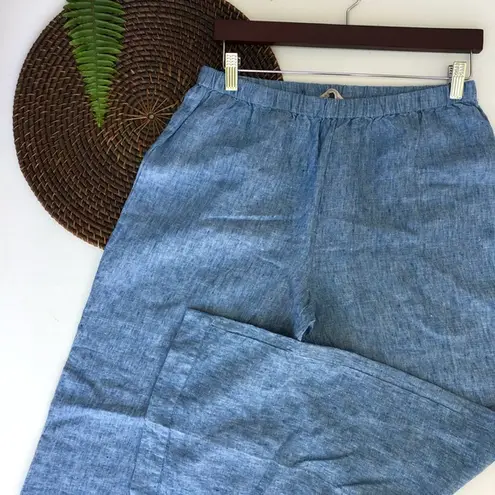 Soft Surroundings Pants Linen Wide Leg Blue Small